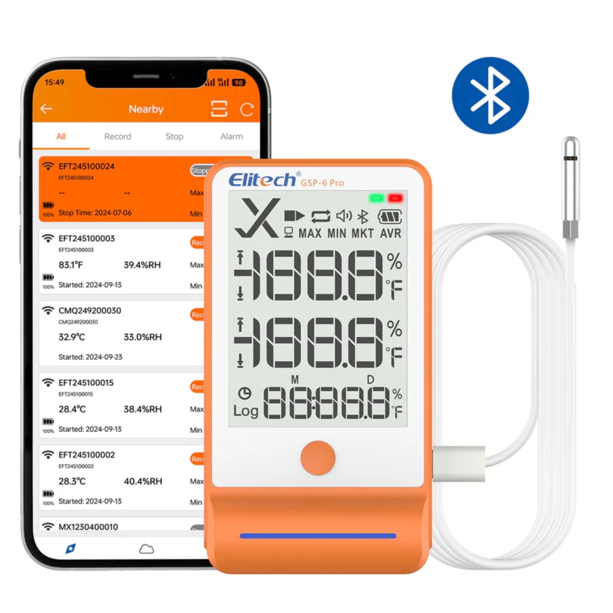 Registrador de datos de temperatura y humedad Bluetooth con certificado de calibración GSP-6 Pro
