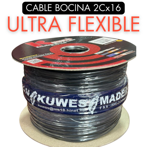 Cable para bocinas ultra flexible 16AWG Cobre, 100 metros Kuwes KS-HCP610BK