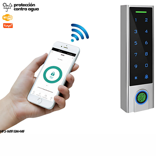 Control de acceso WiFi táctil biométrico antivandálico y a prueba de agua Secukey HF3-WIFI EM+MF