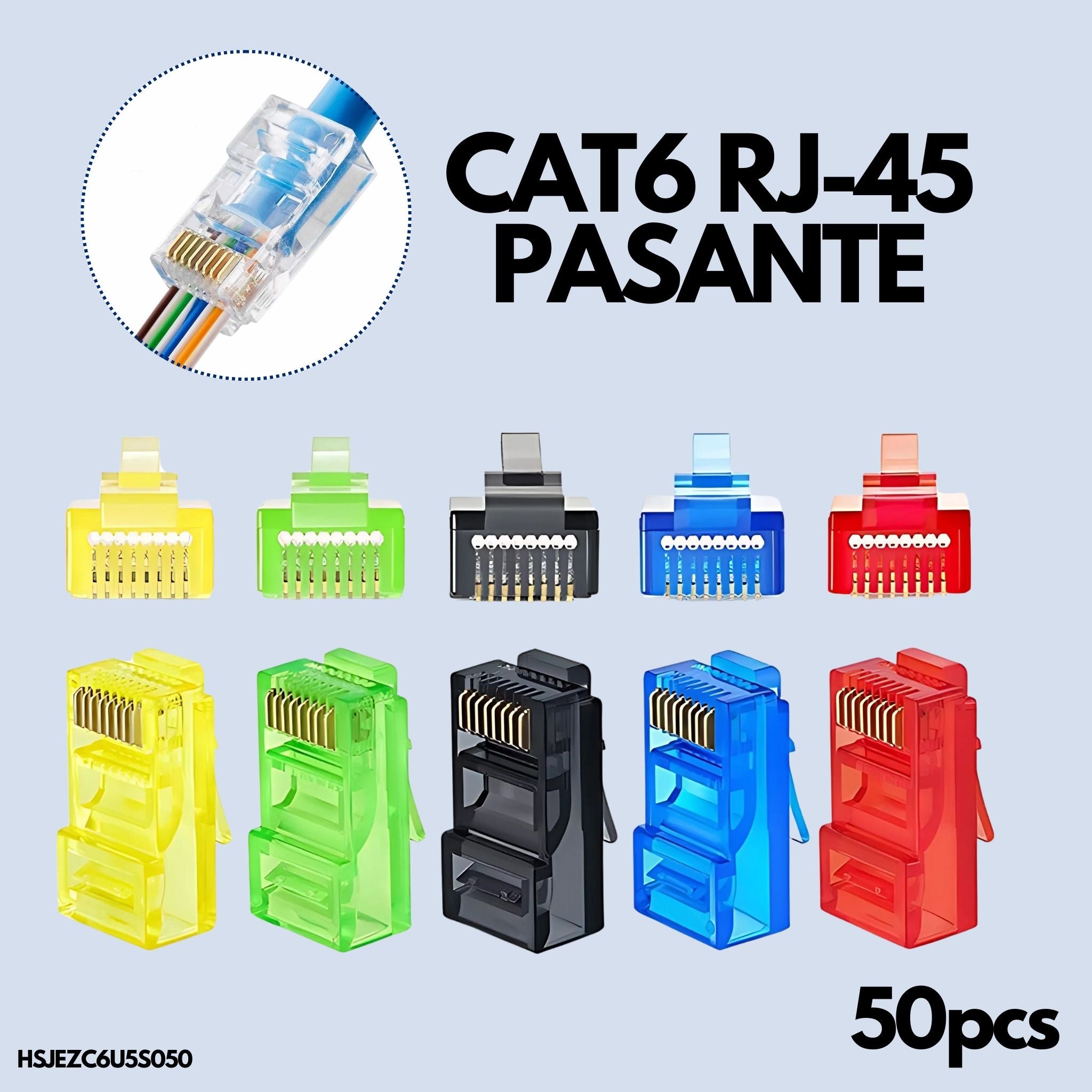 Bolsa con 50 plugs de conector RJ45 CAT6 pasante