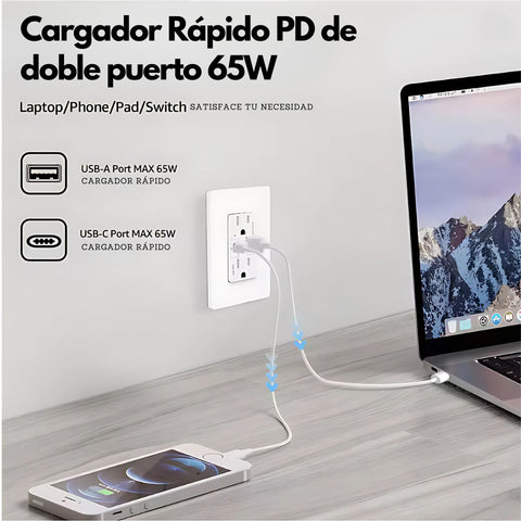 Toma corriente doble 15A con USB-C y USB-A Quick charge