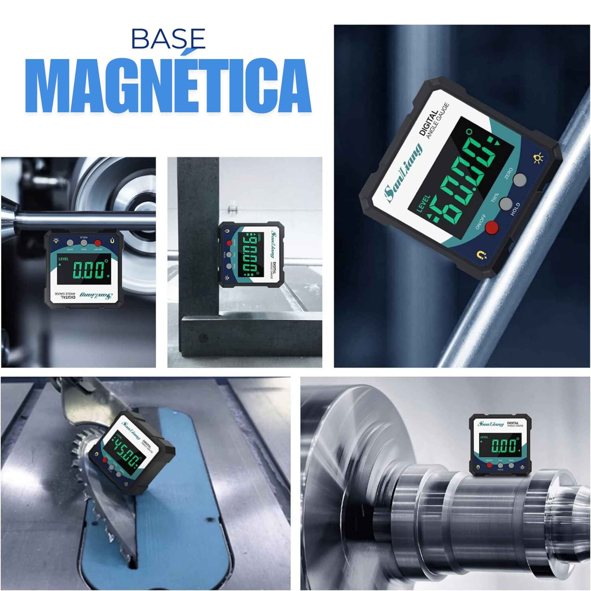 Inclinómetro digital con pantalla y base magnética 