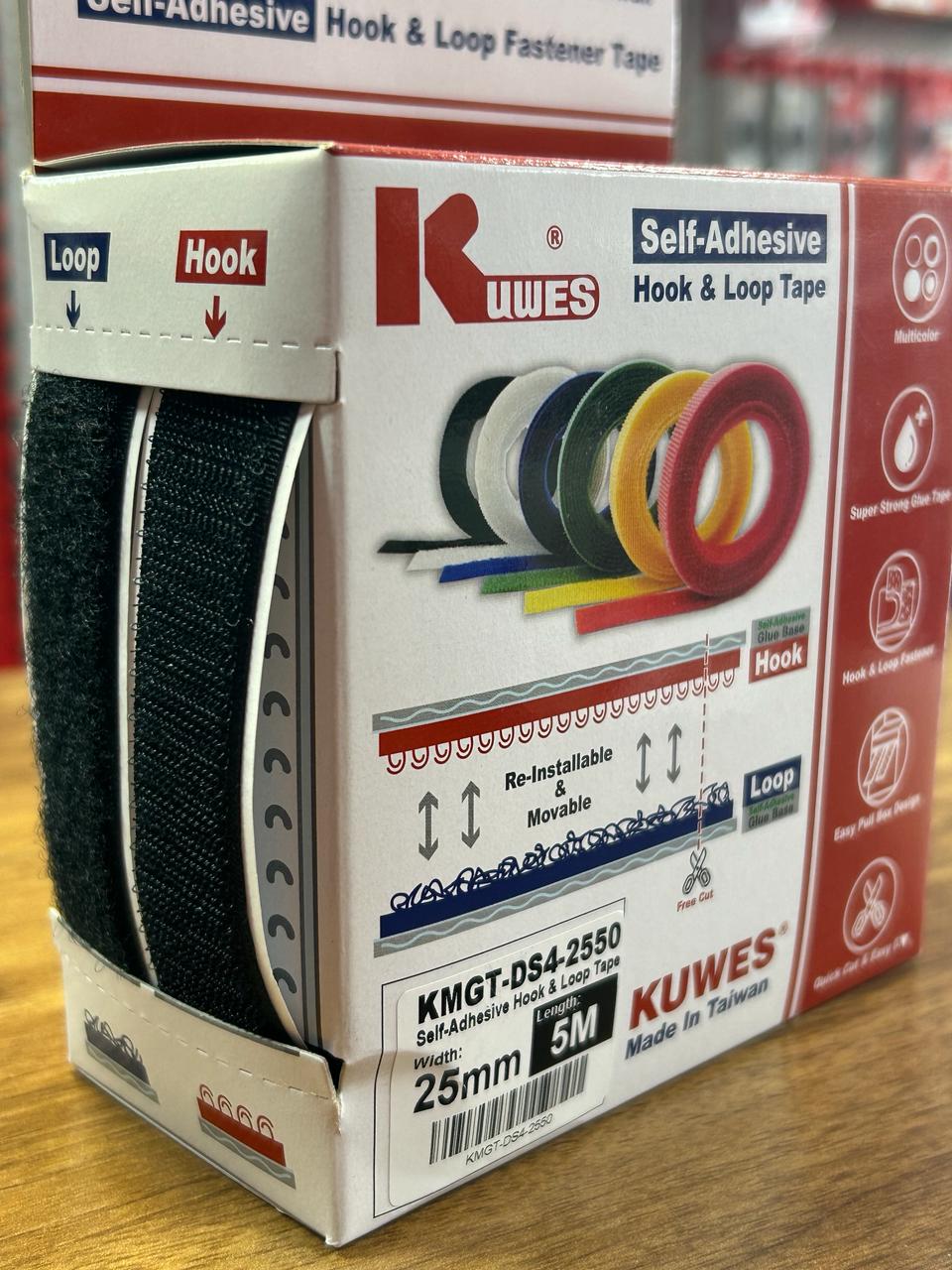 Velcro autoadhesivo negro en rollo de 5M Kuwes KMGT-DS4-2550