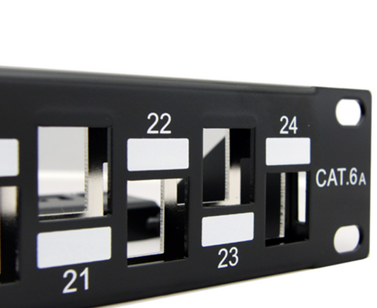 Patch panel vacío 24 puertos para redes CAT6A UTP STP Kuwes KSNTF24-C6A-B-BK