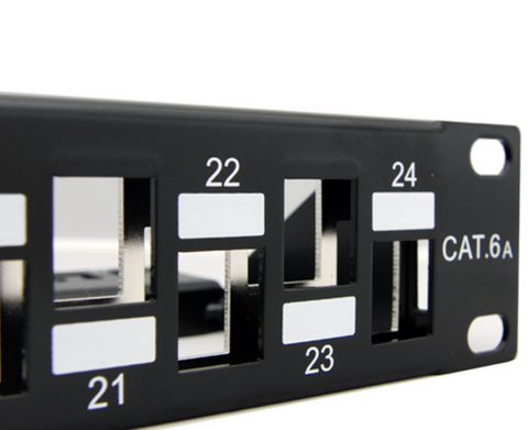 Patch panel vacío 24 puertos para redes CAT6A UTP STP Kuwes KSNTF24-C6A-B-BK
