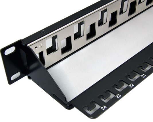 Patch panel vacío 24 puertos para redes CAT6A UTP STP Kuwes KSNTF24-C6A-B-BK