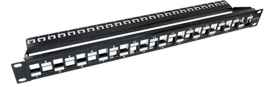 Patch panel vacío 24 puertos para redes CAT6A UTP STP Kuwes KSNTF24-C6A-B-BK