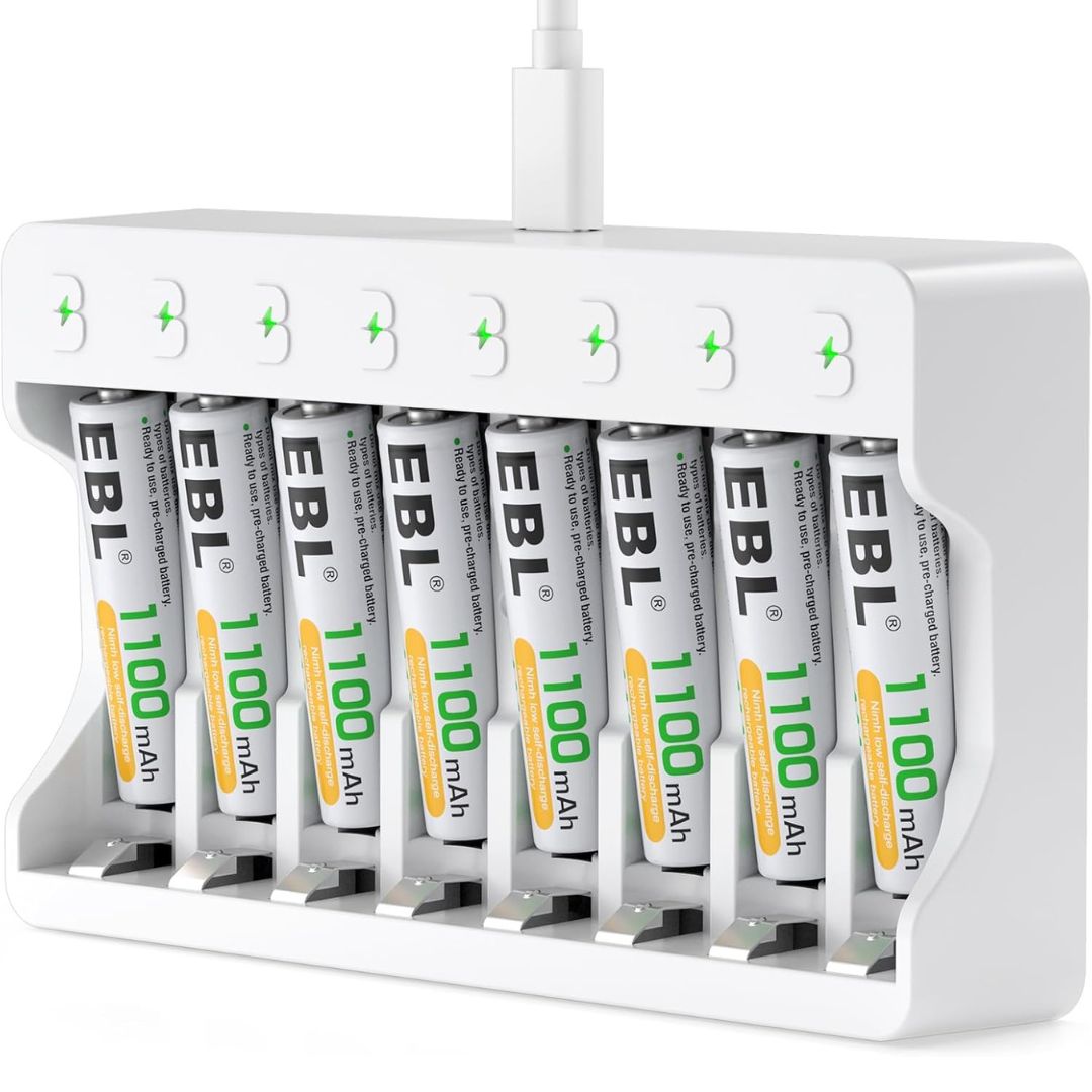 Kit cargador rápido de 8 ranuras (AA/AAA) + 8 Pilas AAA recargables Ni-MH