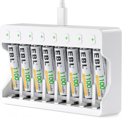 Kit cargador rápido de 8 ranuras (AA/AAA) + 8 Pilas AAA recargables Ni-MH