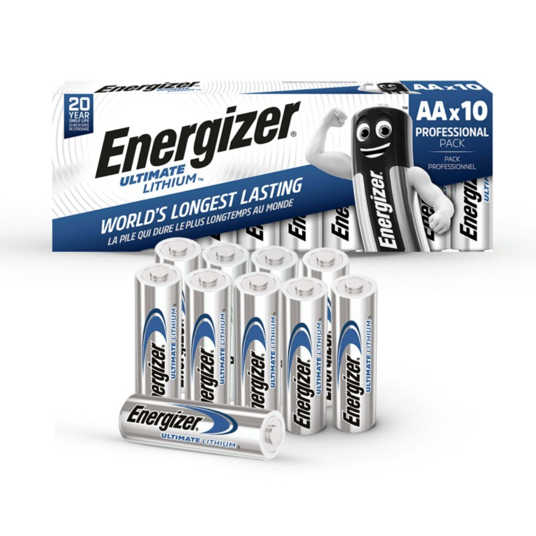 Batería AA de 1.5V litio marca Energizer, paquete con 10 unidades