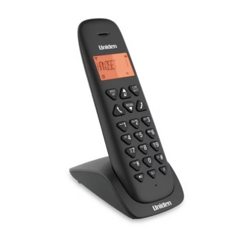 Teléfono inalámbrico Uniden AT3102 en color negro, pantalla iluminada, identificador de llamadas, altavoz y múltiples melodías de timbrado