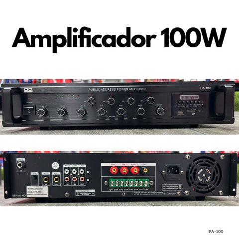 Amplificador PA-100 de 100W 4 zonas reproductor USB SD FM BT