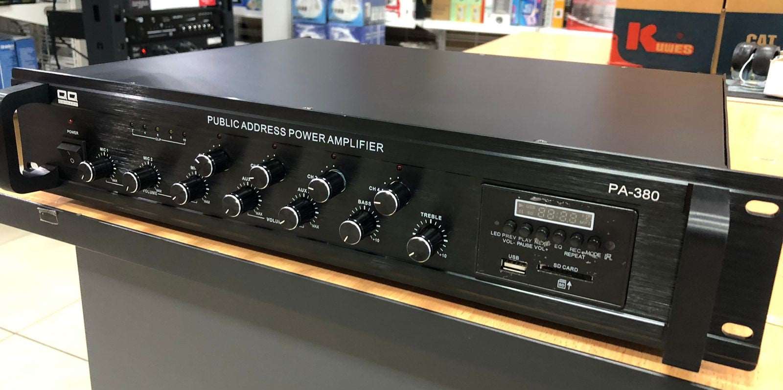 Amplificador de PA de 380W PA-380 de 4 zonas, USB/ SD/ FM/ Bluetooth