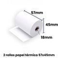 Kit de dos rollos de papel térmico 57 x 45 milímetros