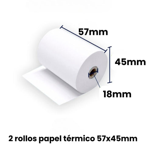 Kit de dos rollos de papel térmico 57 x 45 milímetros