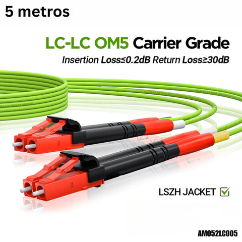Patch Cord Fibra Óptica LC-LC Dúplex OM5 (5 Metros)