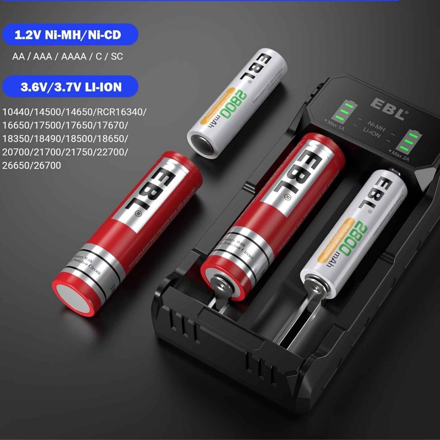 Cargador universal para baterías de litio, Ni-Mh y Ni-Cd