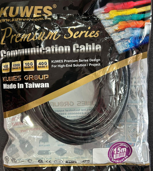 Patch Cord CAT6A S/FTP negro de 15M Kuwes SF6A-15M-BK