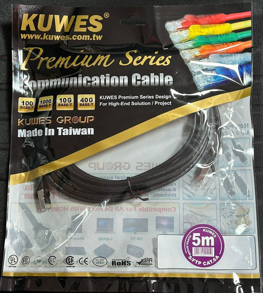 Patch Cord CAT6A S/FTP negro de 5M Kuwes SF6A-5M-BK