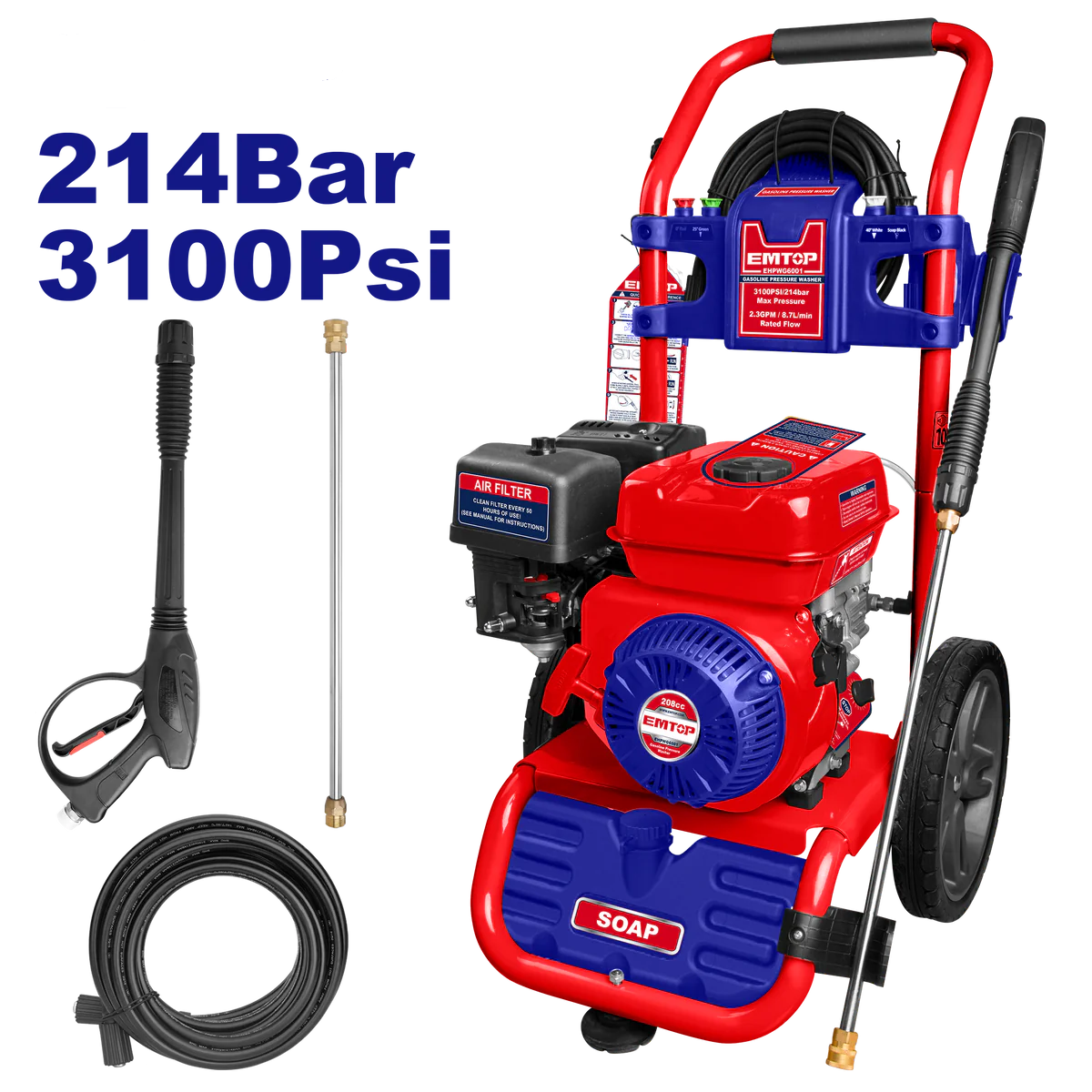 Hidrolavadora con motor a gasolina de 6.5HP 3100PSI uso industrial