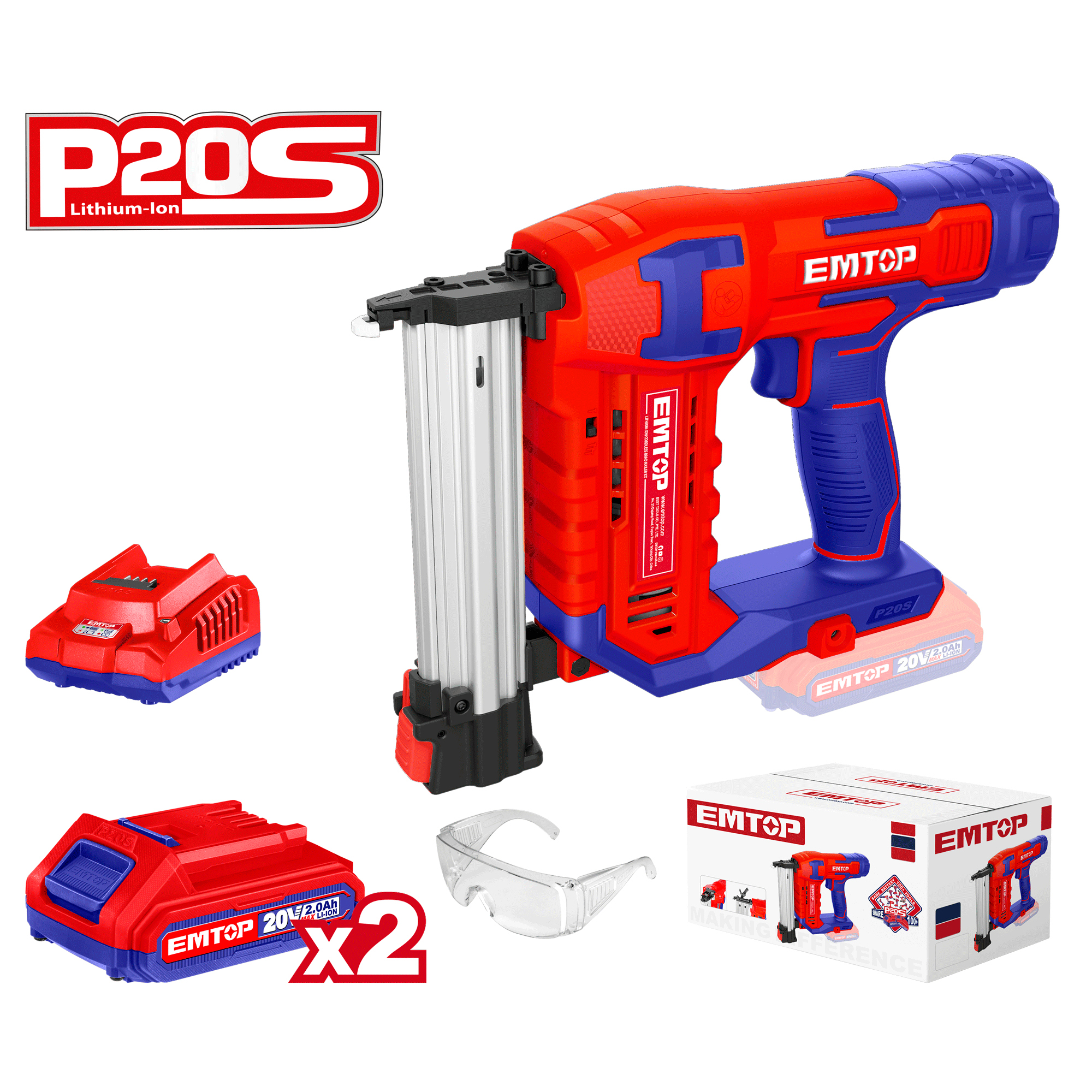 Kit de pistola clavadora inalámbrica INDUSTRIAL Ga18 Emtop UELBNLI3508 con baterías y cargador