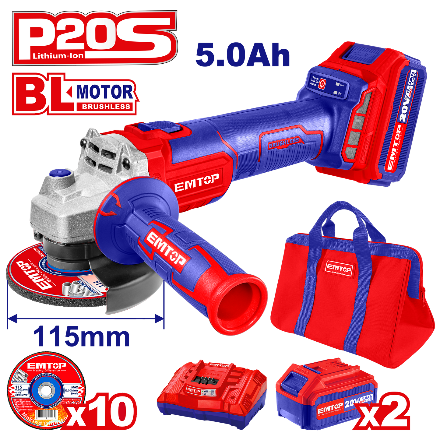 Esmeril inalámbrico 4-1/2” con 2 baterías 5.0AH cargador y maletín