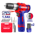 Kit de Taladro percutor 12V con 2 baterías cargador maletín y accesorios
