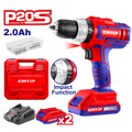 Kit de Taladro percutor 20V con 2 baterías cargador maletín y accesorios