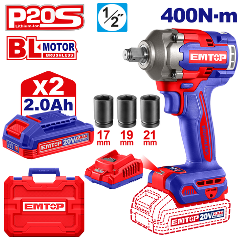 Kit completo de llave de impacto inalámbrica de Emtop ULCIWL2040 de motor sin brochas