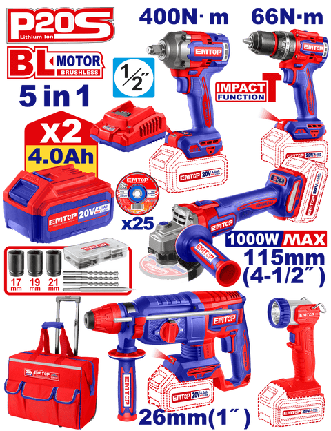 Kit Emtop de 5 herramientas inalámbricas Industriales Emtop ULCKL2059