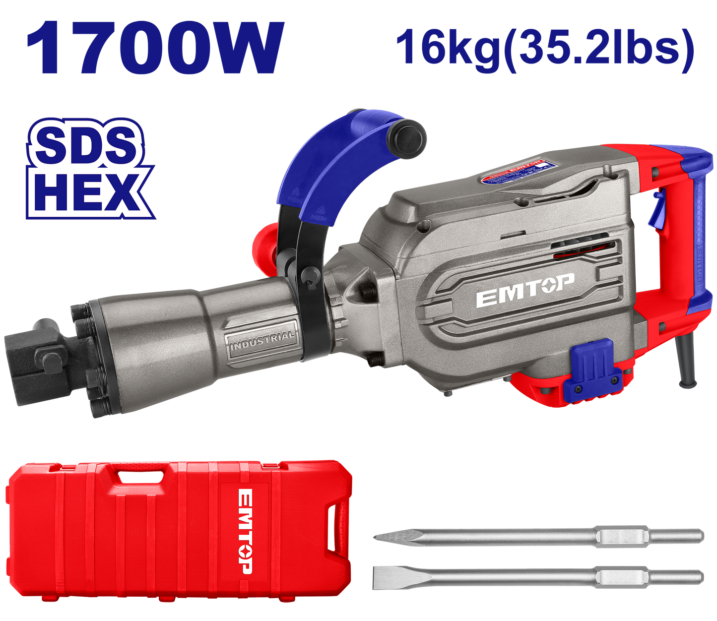 Martillo demoledor industrial HEX de 1700W EMTOP ULDBRH1701