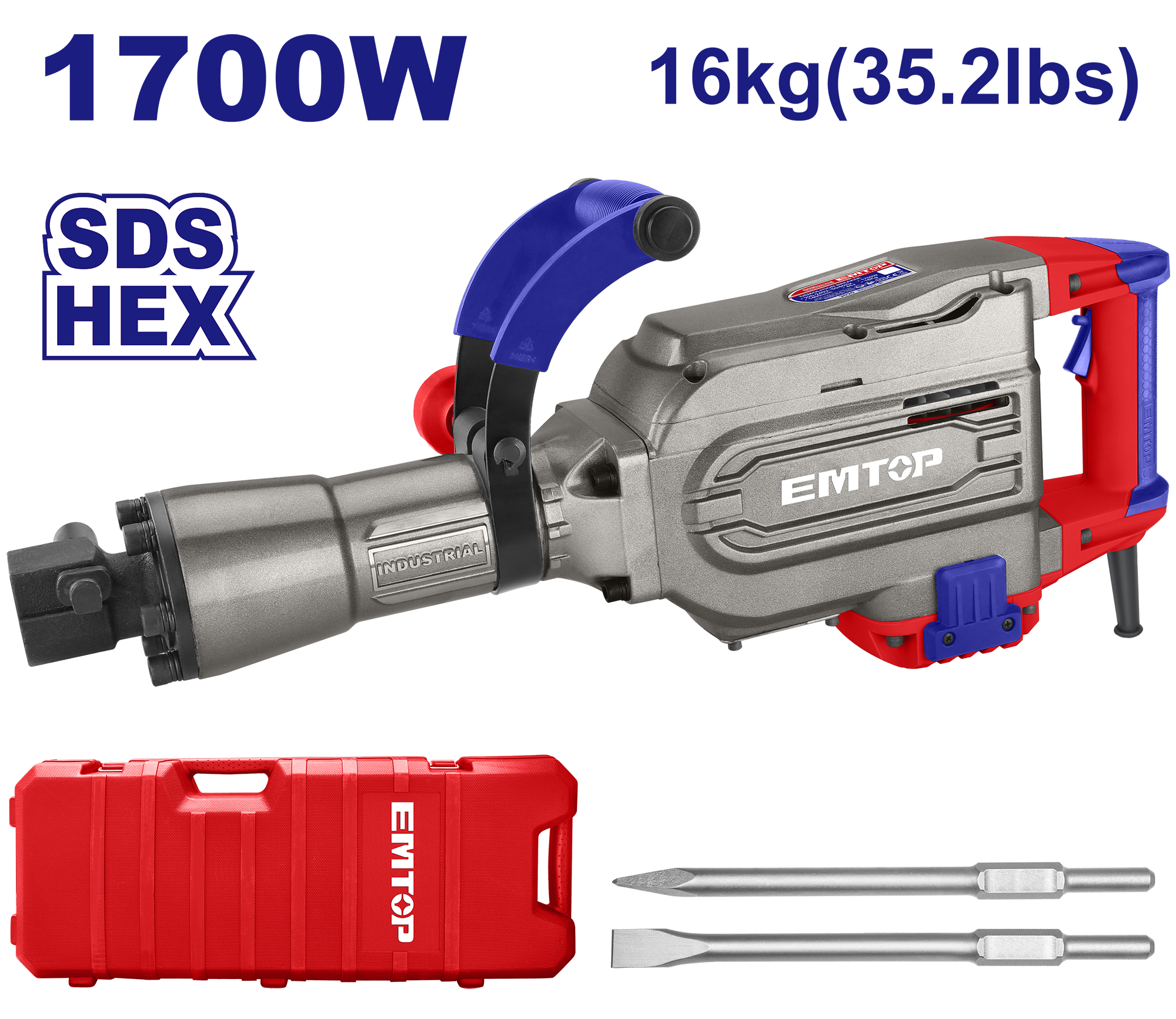 Martillo demoledor industrial HEX de 1700W EMTOP ULDBRH1701