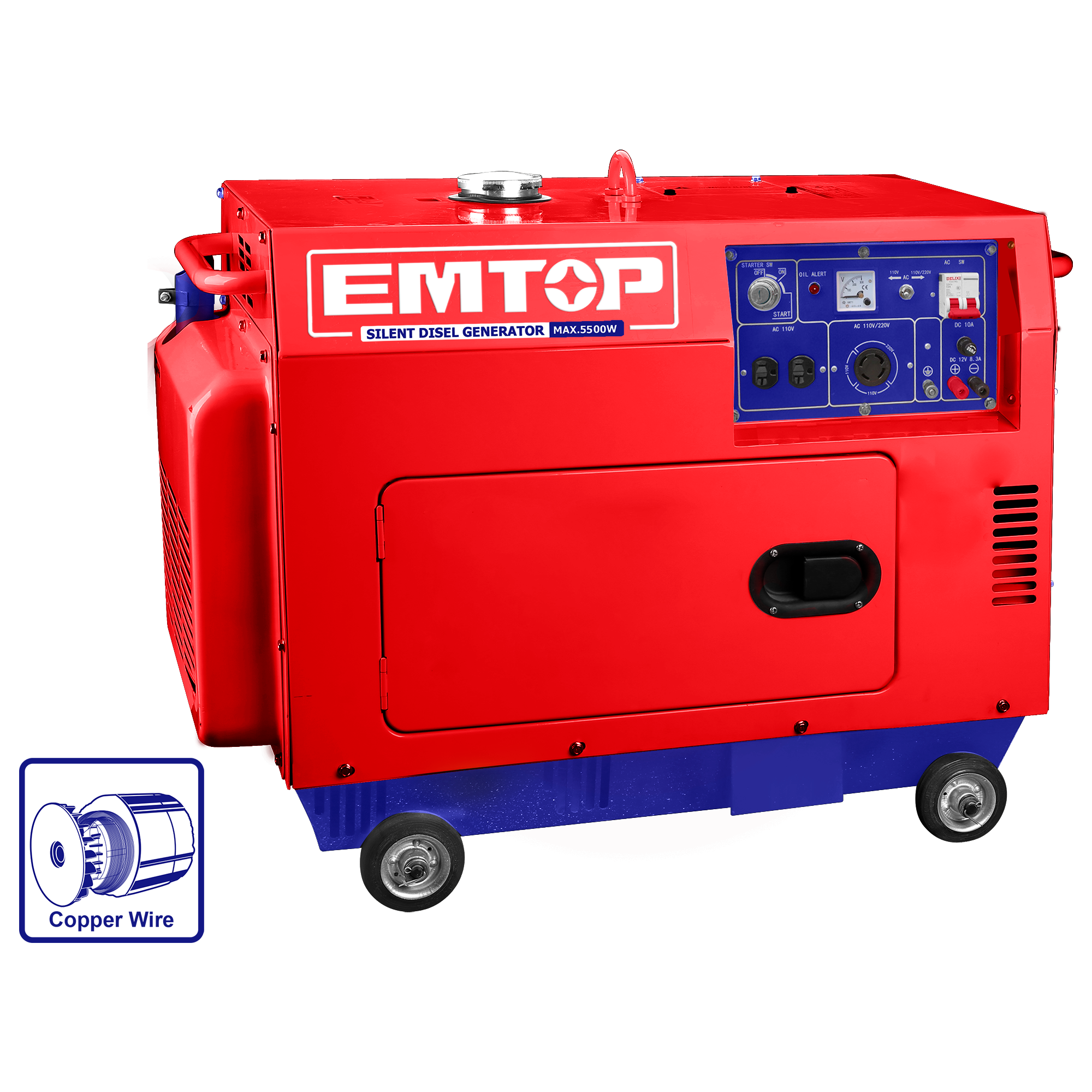 Generador diesel silencioso 5.5kW 9.0HP Emtop ULDGRS511