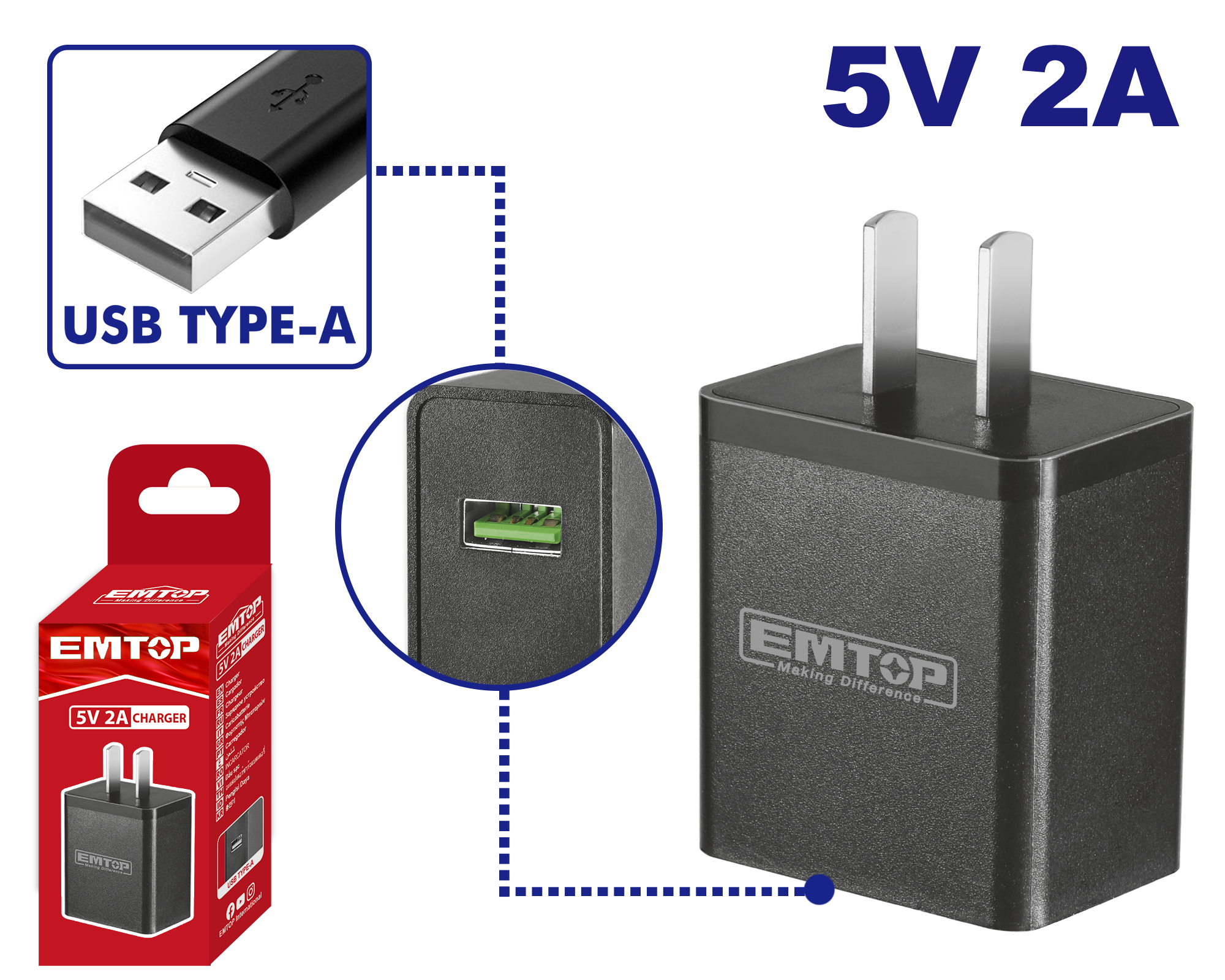 Cargador USB Emtop ULFCR120502