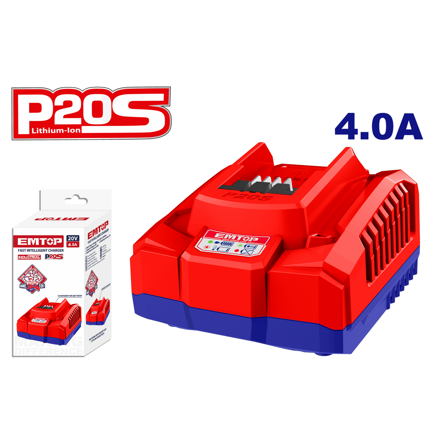 Cargador industrial rápido inteligente para baterías 20V P20S