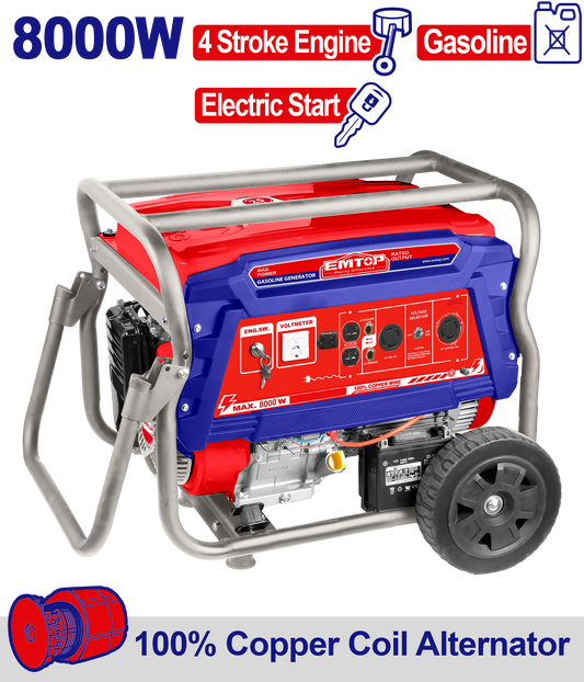 Generador a gasolina de 8000 watts motor 4T EMTOP ULGGRD8011