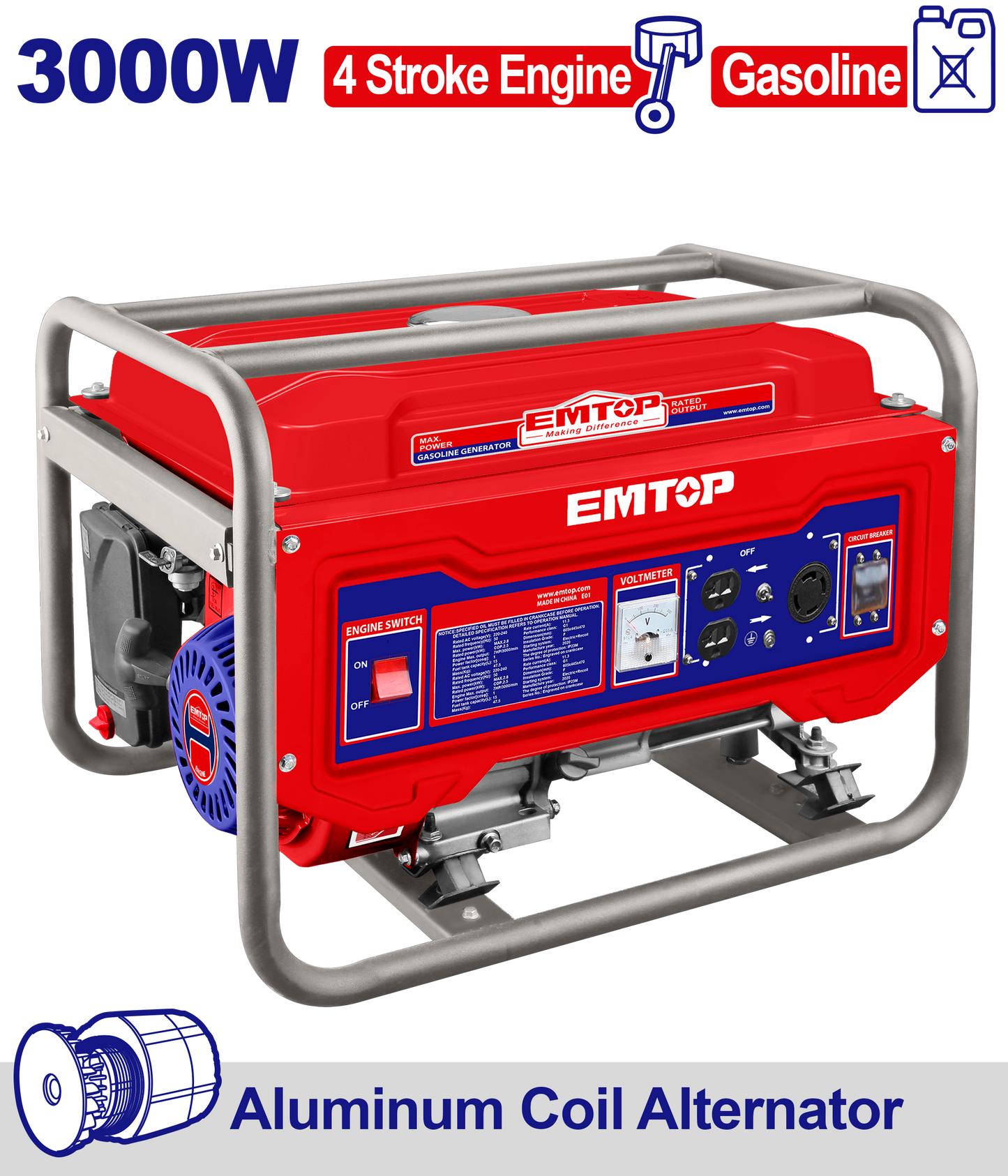 Generador a gasolina de 3000 watts motor 4T