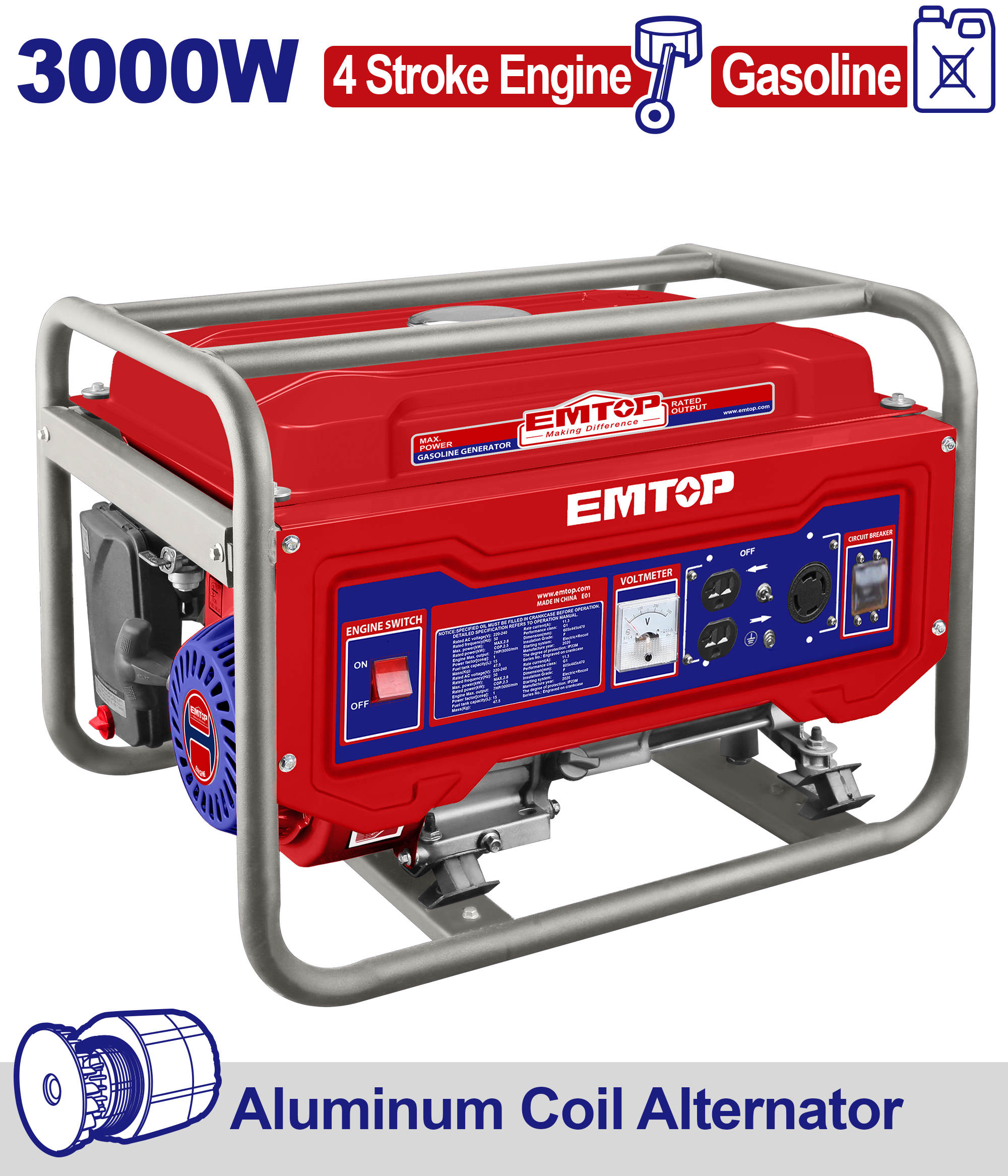 Generador a gasolina de 3000 watts motor 4T