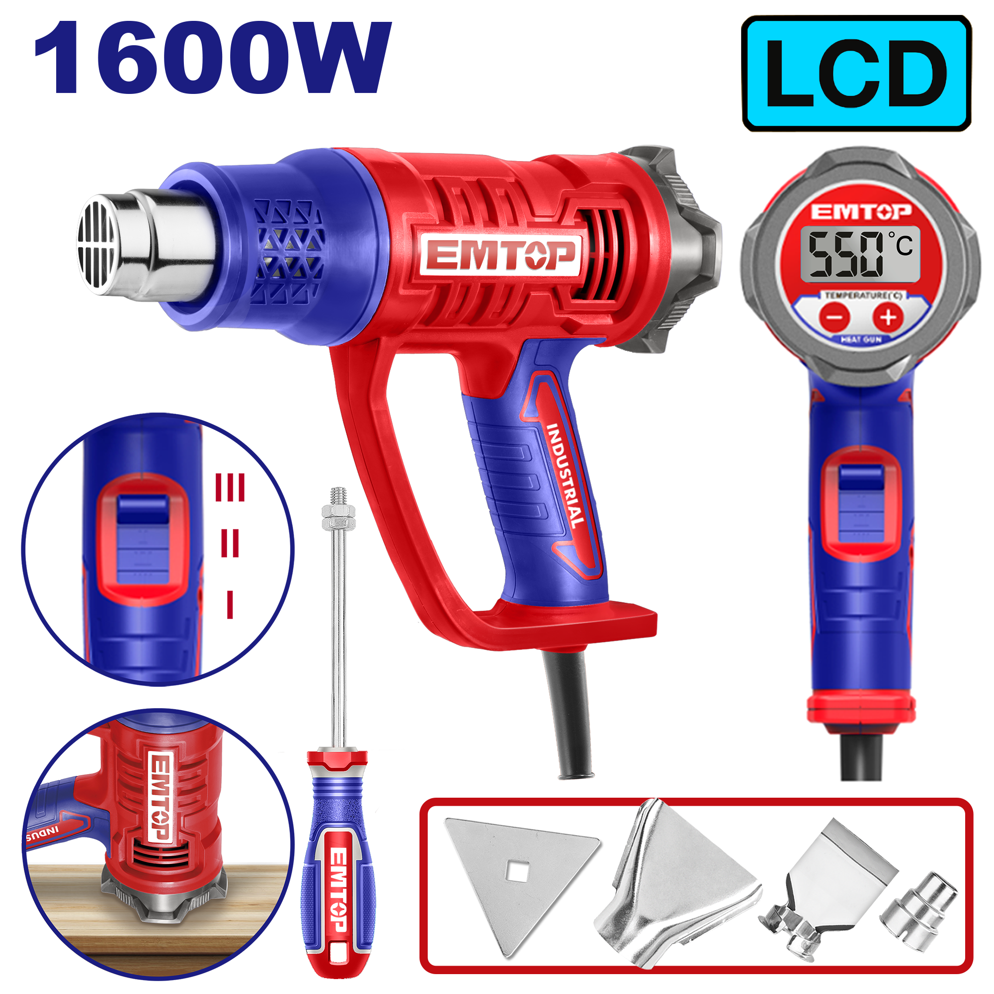 Pistola de calor eléctrica con ajuste de temperatura USO INDUSTRIAL Emtop ULHGN16056