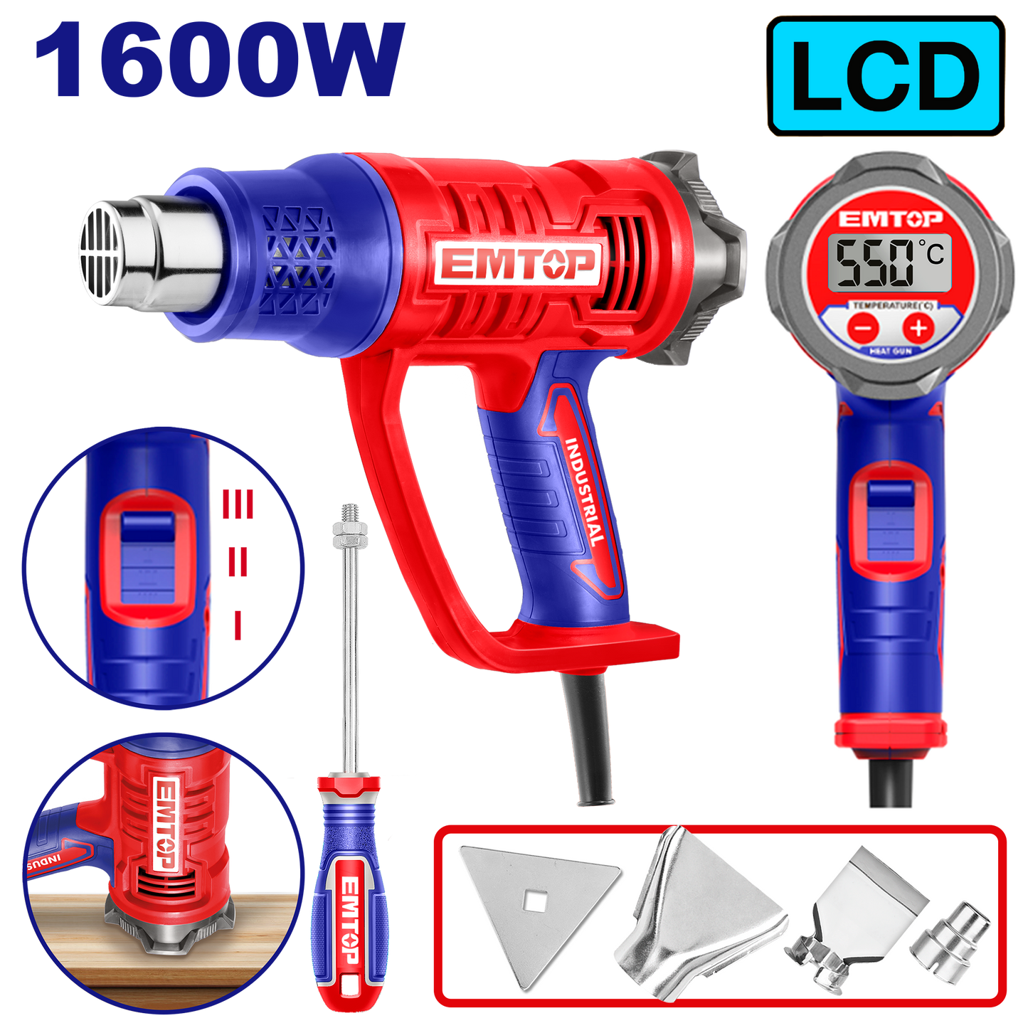 Pistola de calor eléctrica con ajuste de temperatura USO INDUSTRIAL Emtop ULHGN16056