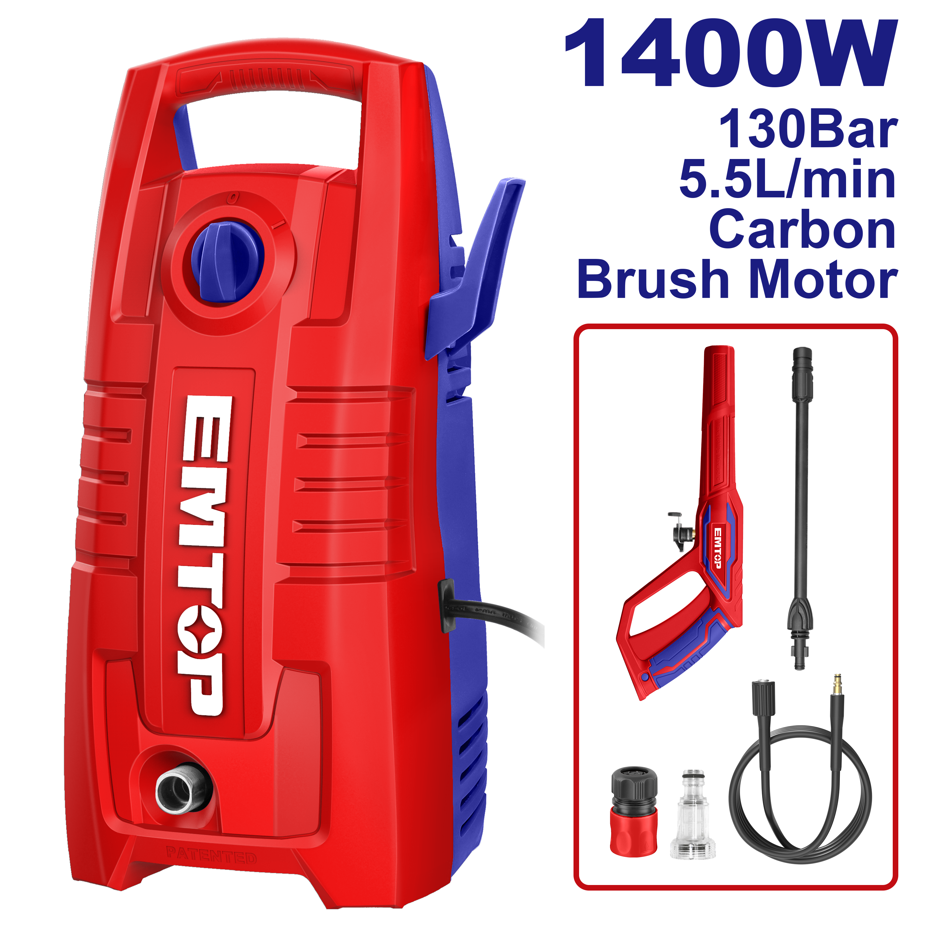  Hidrolavadora eléctrica de 1400W 1900psi EMTOP ULHPW1401