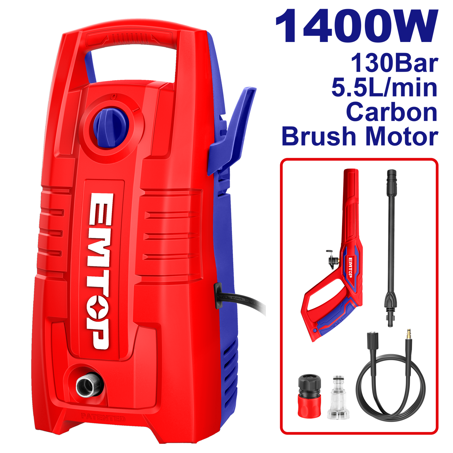  Hidrolavadora eléctrica de 1400W 1900psi EMTOP ULHPW1401