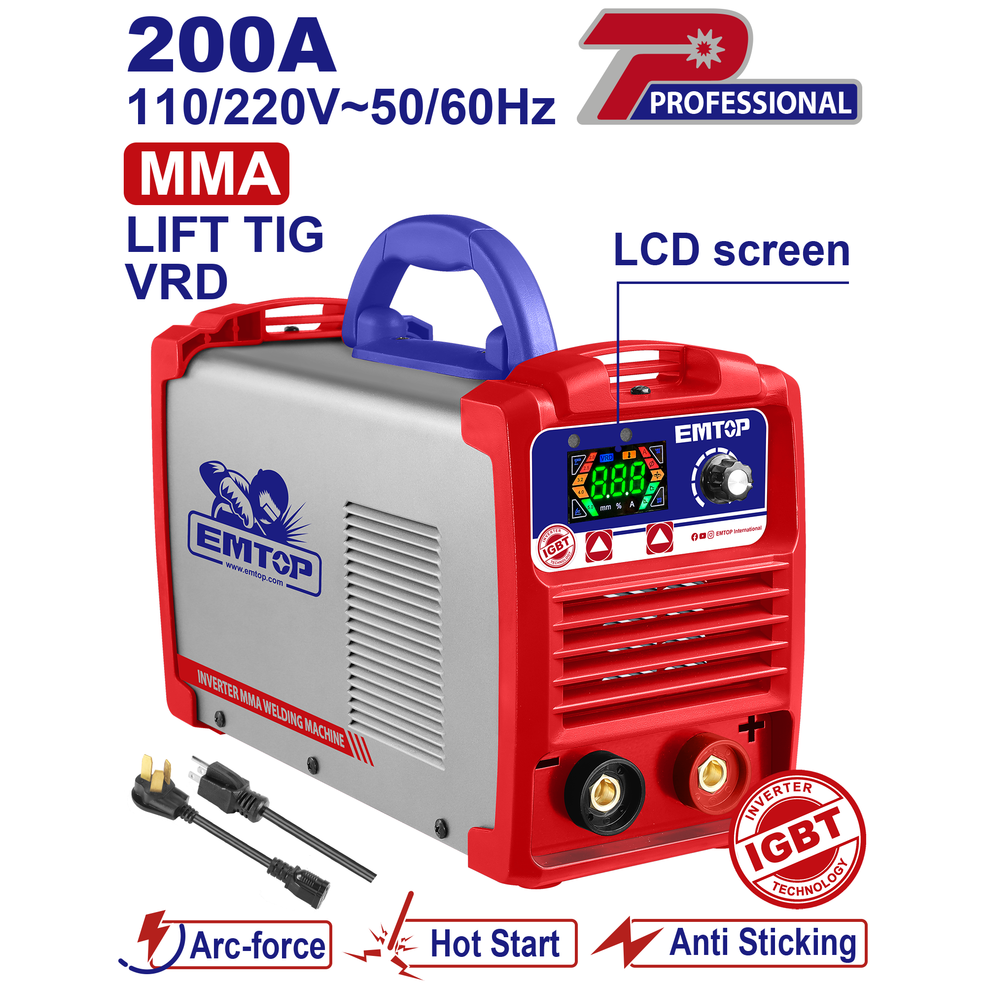 Soldadora inverter MMA/TIG INDUSTRIAL de 200A Emtop ULWDEM2061 uso Profesional