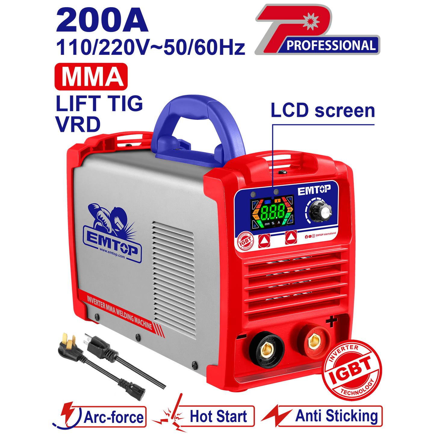 Soldadora inverter MMA/TIG INDUSTRIAL de 200A Emtop ULWDEM2061 uso Profesional