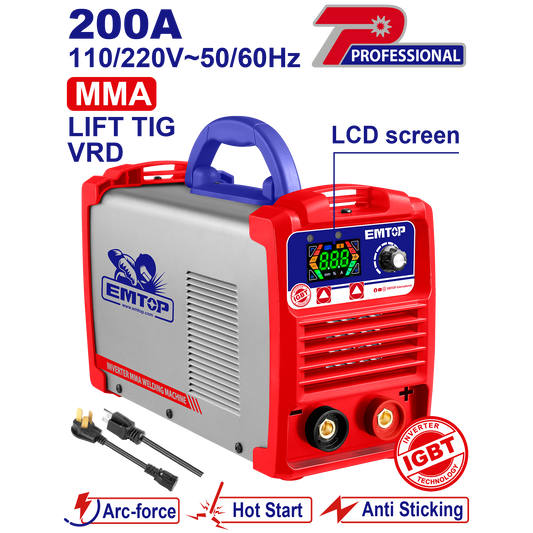 Soldadora inverter MMA/TIG INDUSTRIAL de 200A Emtop ULWDEM2061 uso Profesional