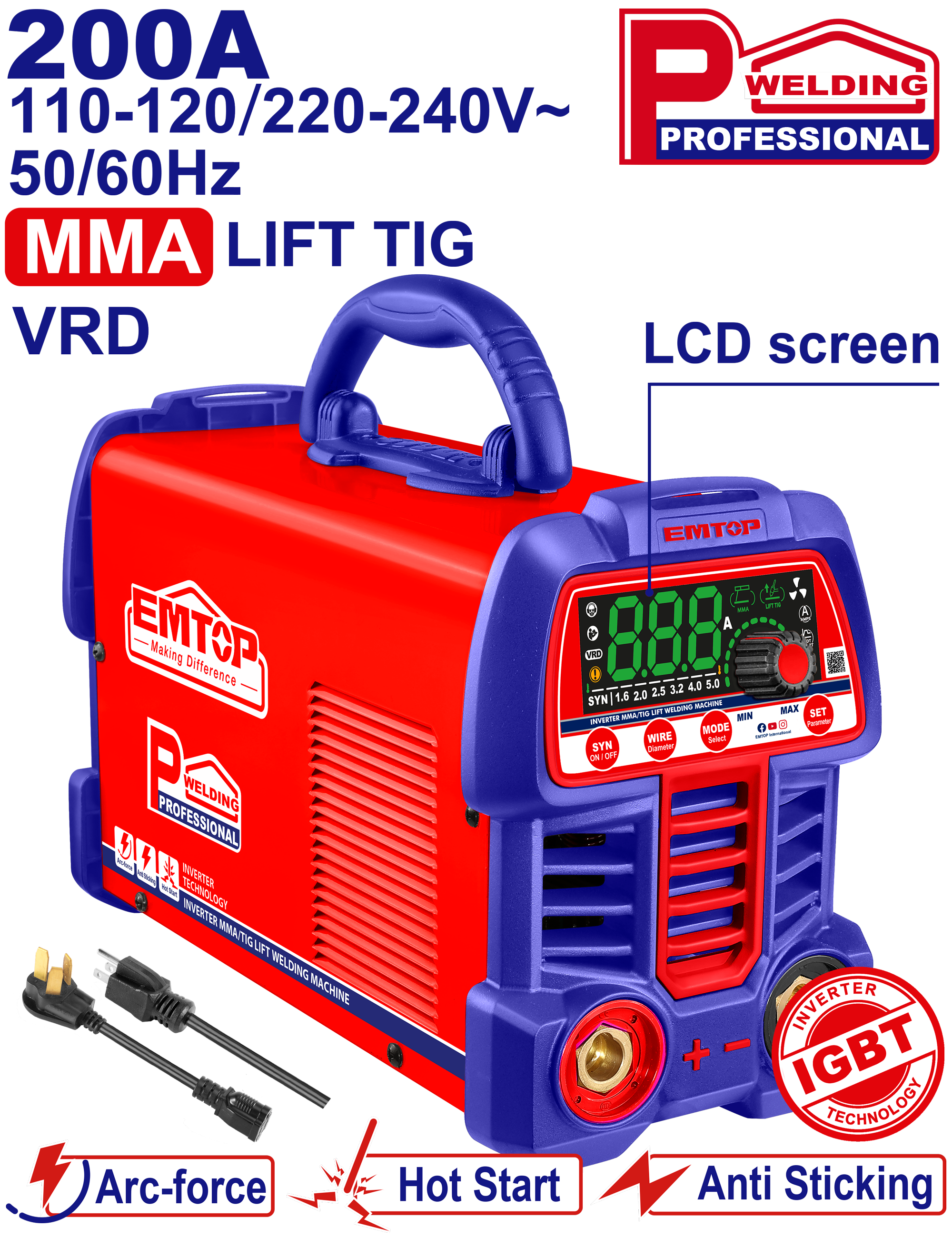 Soldadora inverter MMA / TIG 200A Emtop ULWDEM20611