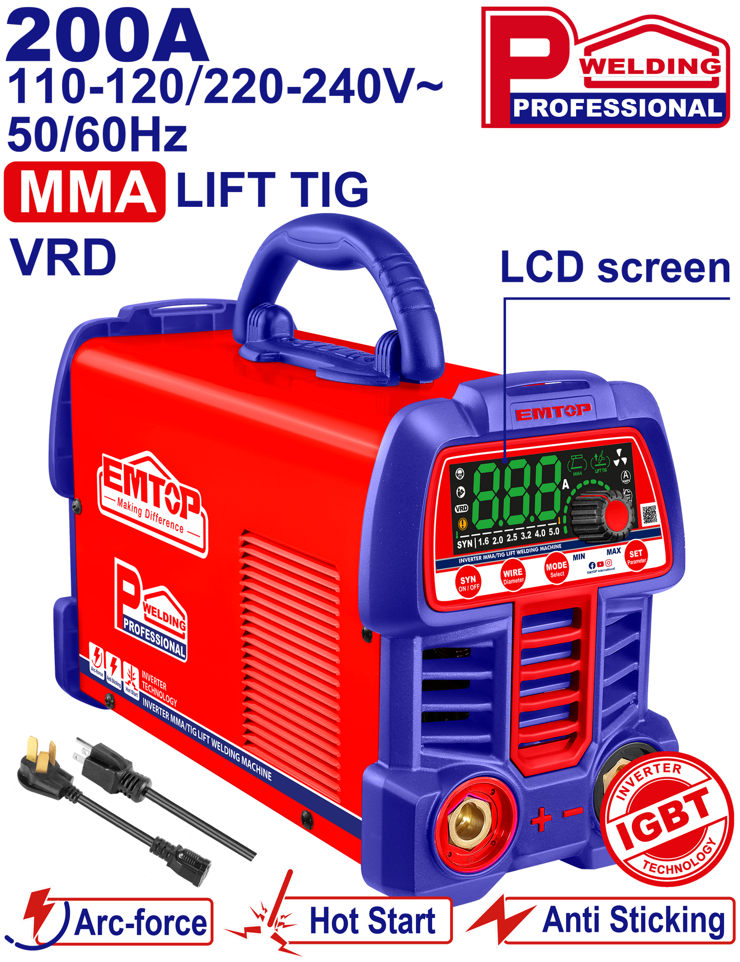 Soldadora inverter MMA / TIG 200A Emtop ULWDEM20611