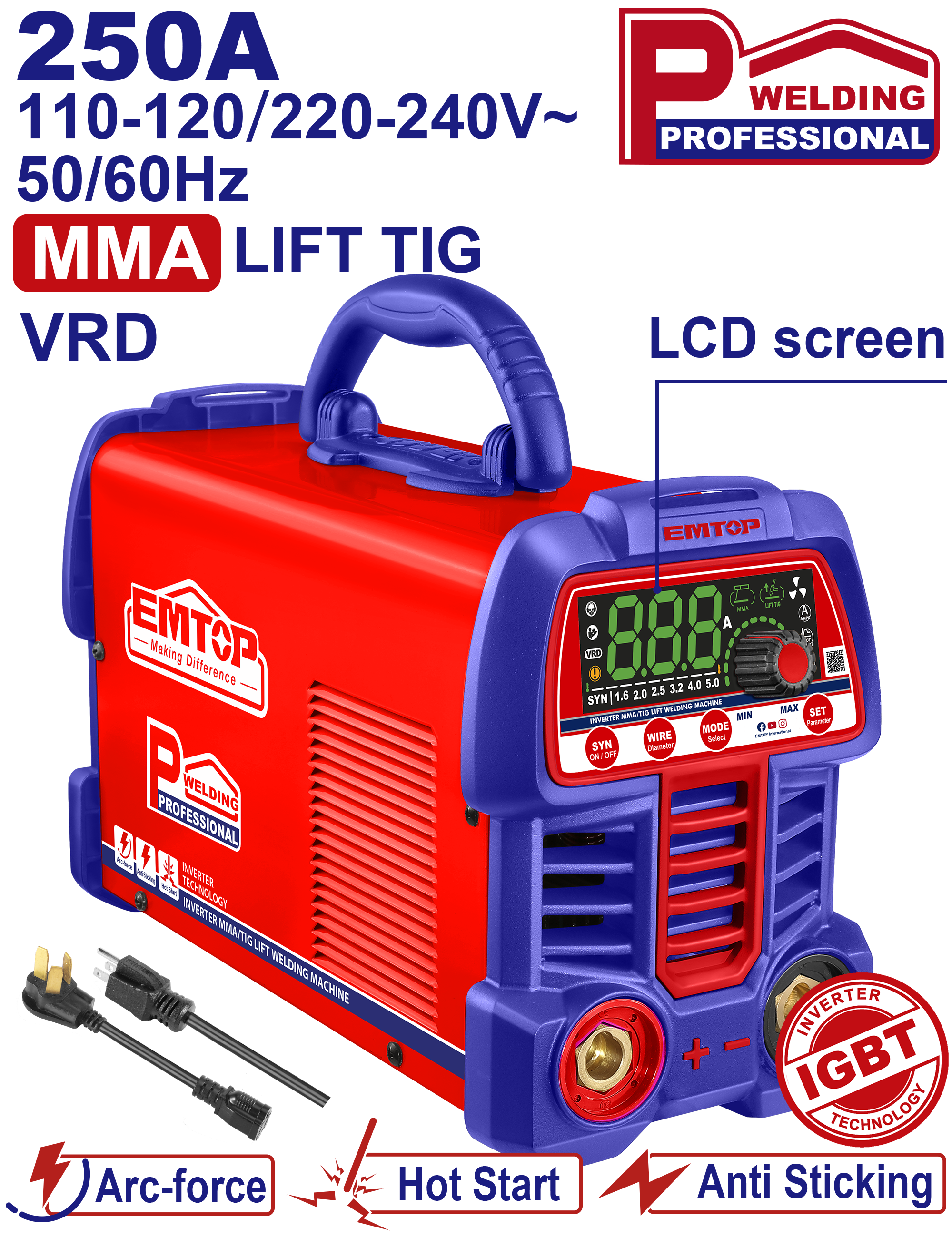 Soldadora inverter MMA / TIG 250A Emtop ULWDEM2561