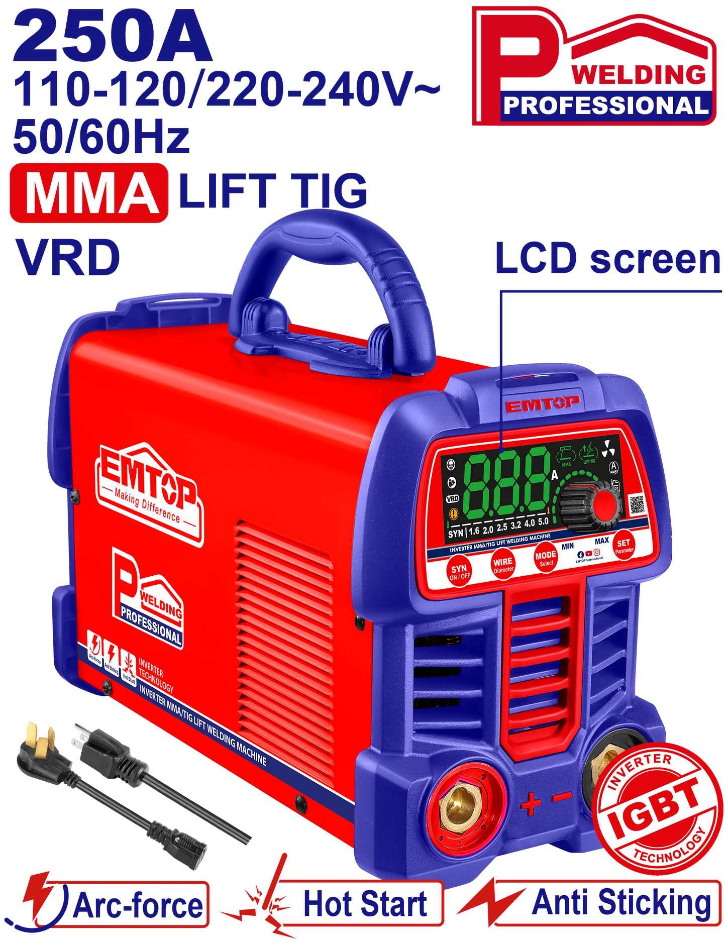 Soldadora inverter MMA / TIG 250A Emtop ULWDEM2561