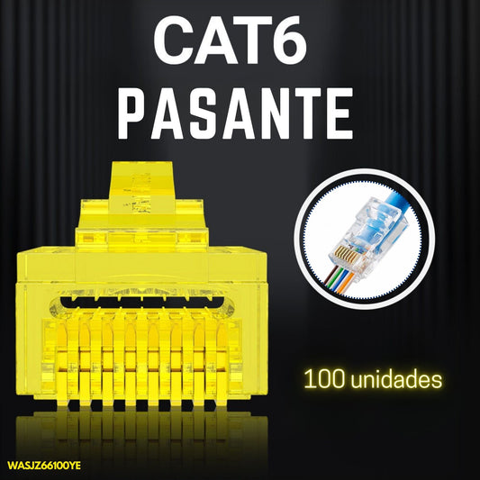 Conectores RJ45 Cat6 pasantes color amarillo, bolsa de 100 unidades